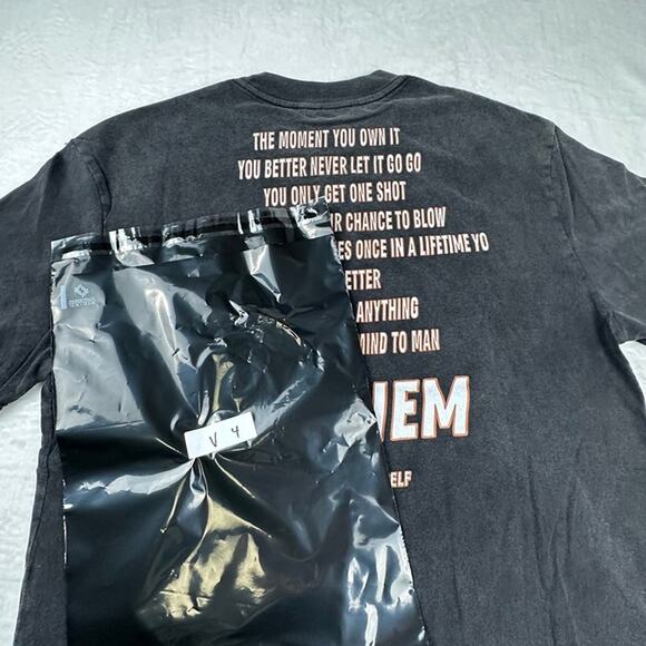 Vintage-Styled Eminem "8 Mile" Graphic Tee - Washed Black Streetwear, Oversized - Picture 5 of 5